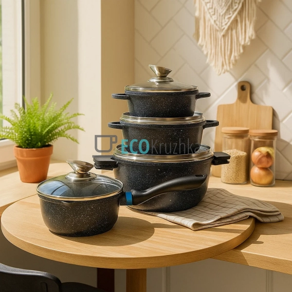 Набір каструль Edenberg 10 предметів з мармуровим антипр ... Набір каструль Edenberg 10 предметів з мармуровим антипр ...