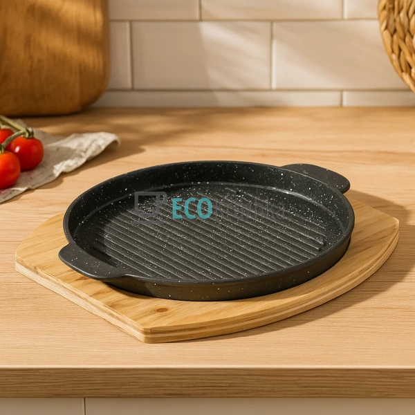 Чавунна сковорода-гриль 22x1,8 см на дерев