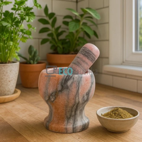 Ступка камяна з товкачем Сіро-Рожева FRU-059 Ступка камяна з товкачем Сіро-Рожева FRU-059