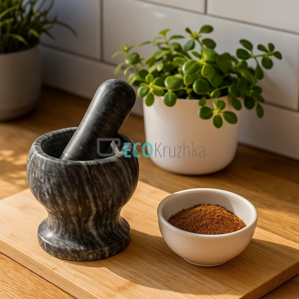 Ступка камяна з товкачем Чорна FRU-059 Ступка камяна з товкачем Чорна FRU-059