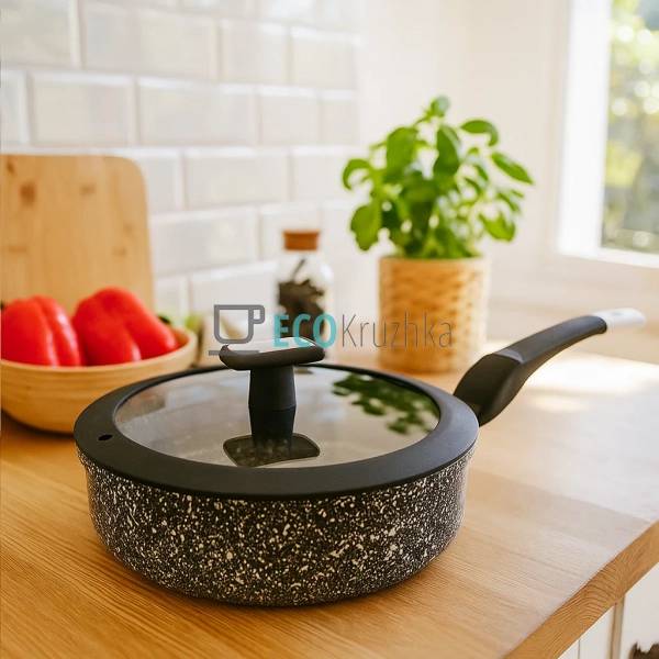 Сковорідка глибока з кришкою та мраморним покриттям 24 с ... Сковорідка глибока з кришкою та мраморним покриттям 24 с ...