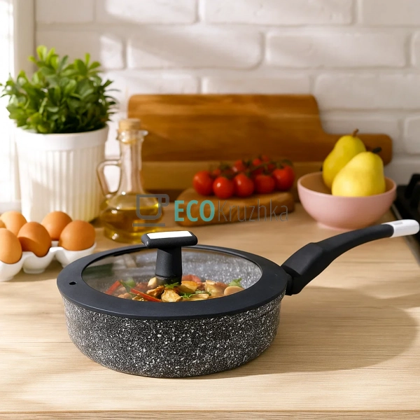 Сковорідка глибока з кришкою та мраморним покриттям 24 с ... Сковорідка глибока з кришкою та мраморним покриттям 24 с ...