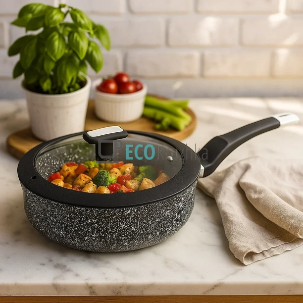 Сковорідка глибока з кришкою та Мраморним покриттям 28 с ...