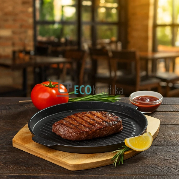 Чавунна сковорода-гриль 24x1,8 см на дерев