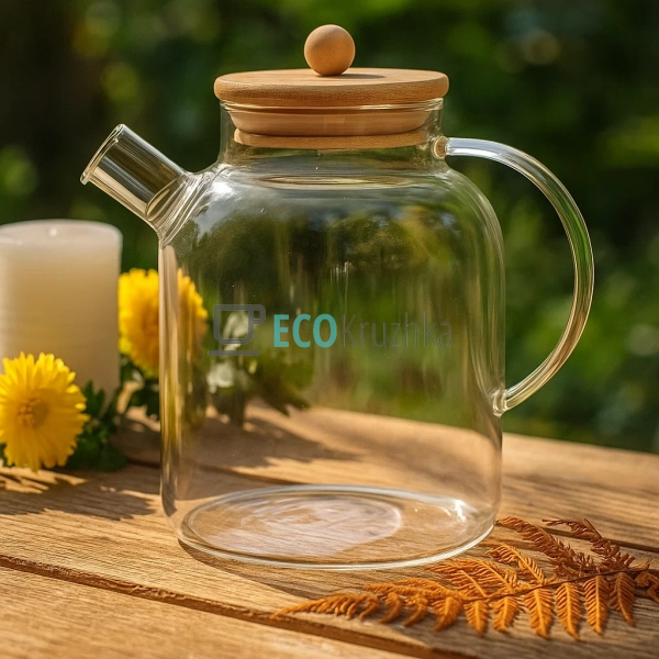 Чайник для заварювання скляний з бамбуковою кришкою 1700 ...