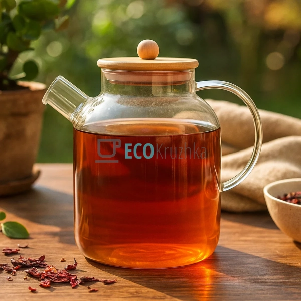 Чайник для заварювання скляний з бамбуковою кришкою 1700 ...