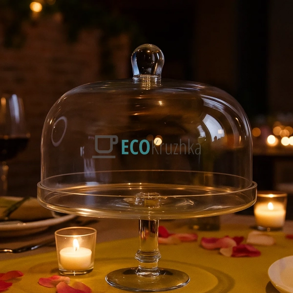 Скляна тортівниця D30x29 см на ніжці з кришкою Прозора ( ... Скляна тортівниця D30x29 см на ніжці з кришкою Прозора ( ...
