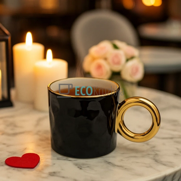 Кухоль порцеляновий з золотою ручкою "Бублик", 300 мл Чо ...