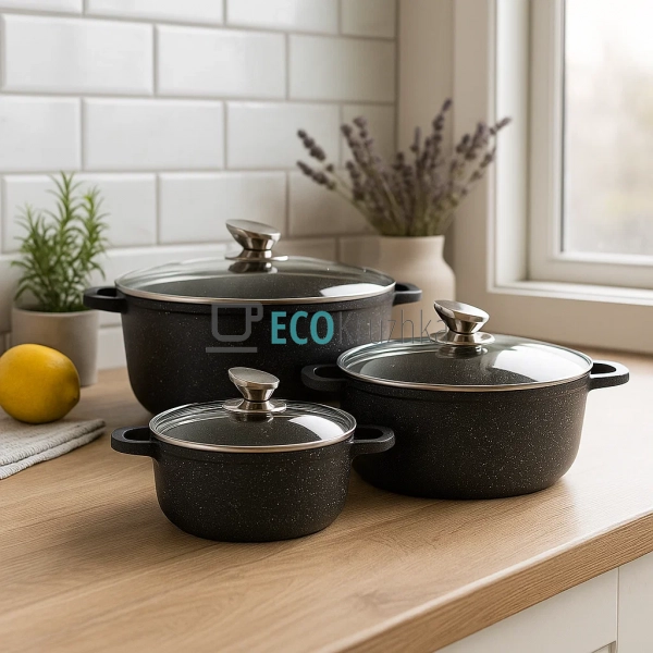 Набір нержавіючих каструль з кришками 7 предметів + прих ... Набір нержавіючих каструль з кришками 7 предметів + прих ...