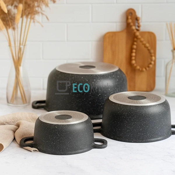 Набір нержавіючих каструль з кришками 7 предметів + прих ... Набір нержавіючих каструль з кришками 7 предметів + прих ...