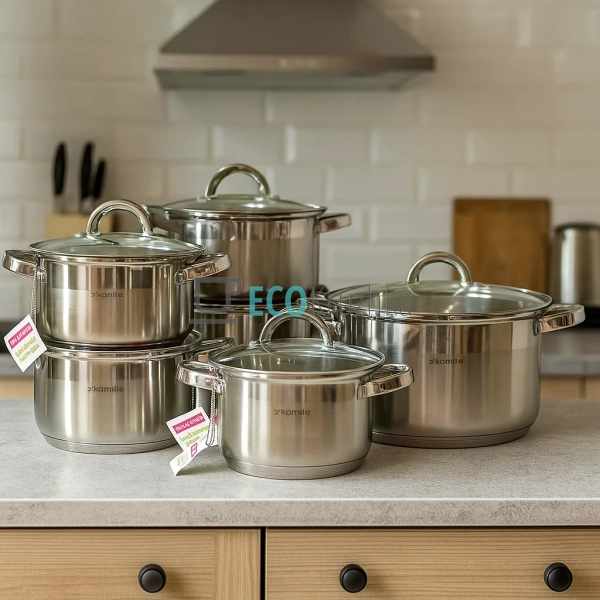 Набір каструль з нержавіючої сталі 12 предметів з кришка ...