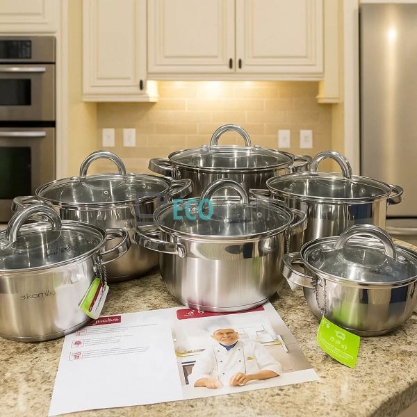 Набір каструль з нержавіючої сталі 12 предметів з кришка ...