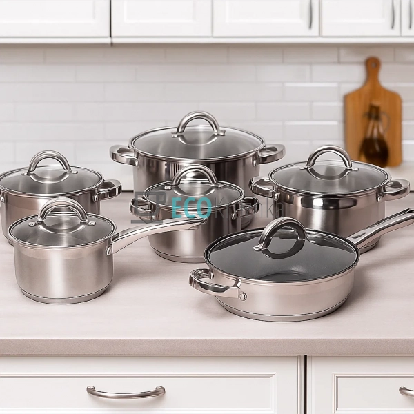 Набір посуду з нержавіючої сталі 12 предметів з кришками ...