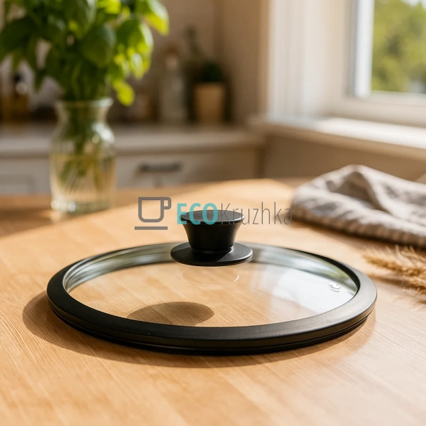 Кришка 20 см скляна з силіконовим обідком та ручкою FRU- ...