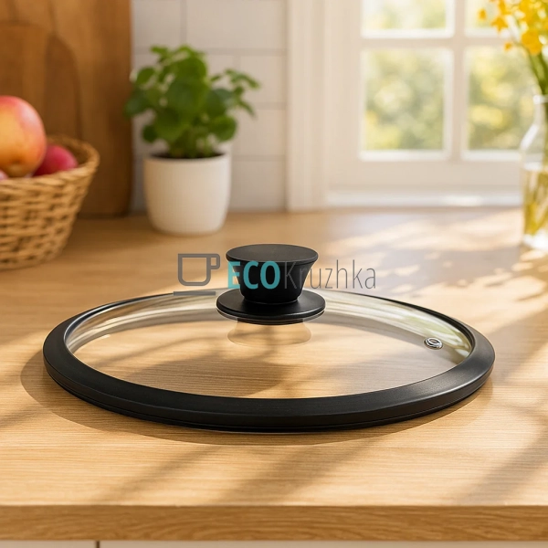 Кришка 24 см скляна з силіконовим обідком та ручкою FRU- ...