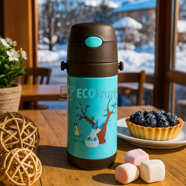 Дитячий термос-поїлка з трубочкою 500 мл Funny Animals к ... Дитячий термос-поїлка з трубочкою 500 мл Funny Animals к ...