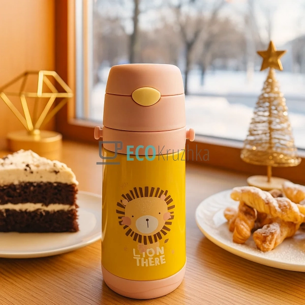 Дитячий термос-поїлка з трубочкою 500 мл Lion бежевий (M ...