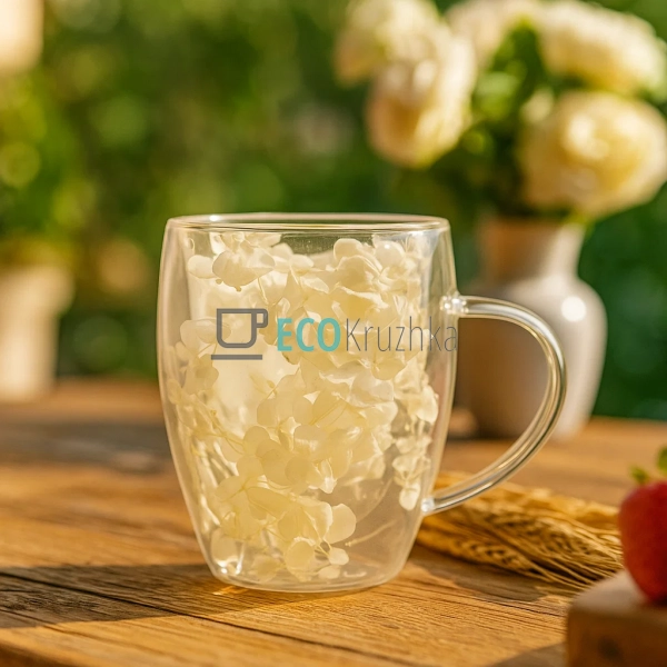 Скляна чашка з подвійними стінками та сухоцвітами 330 мл ... Скляна чашка з подвійними стінками та сухоцвітами 330 мл ...
