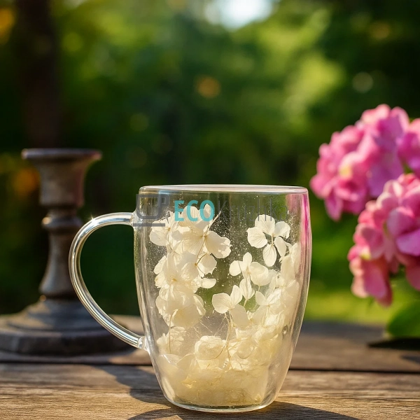 Скляна чашка з подвійними стінками та сухоцвітами 330 мл ... Скляна чашка з подвійними стінками та сухоцвітами 330 мл ...