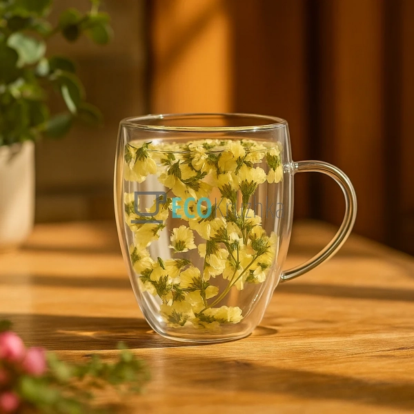 Скляна чашка з подвійними стінками та сухоцвітами 300 мл ... Скляна чашка з подвійними стінками та сухоцвітами 300 мл ...
