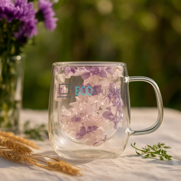 Скляна чашка з подвійними стінками та сухоцвітами 330 мл ... Скляна чашка з подвійними стінками та сухоцвітами 330 мл ...