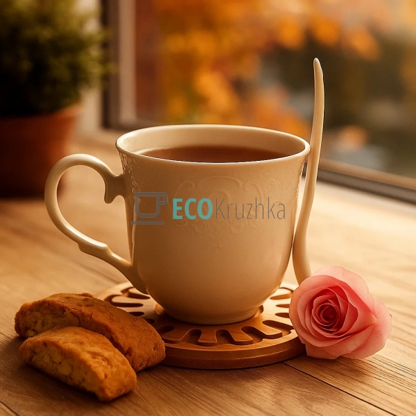 Чашка 300 мл із ложкой на бамбуковій підставці PJ03382 Чашка 300 мл із ложкой на бамбуковій підставці PJ03382