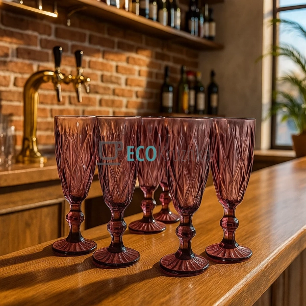 Набір келихів для шампанського з кольорового скла 6 шт G ... Набір келихів для шампанського з кольорового скла 6 шт G ...