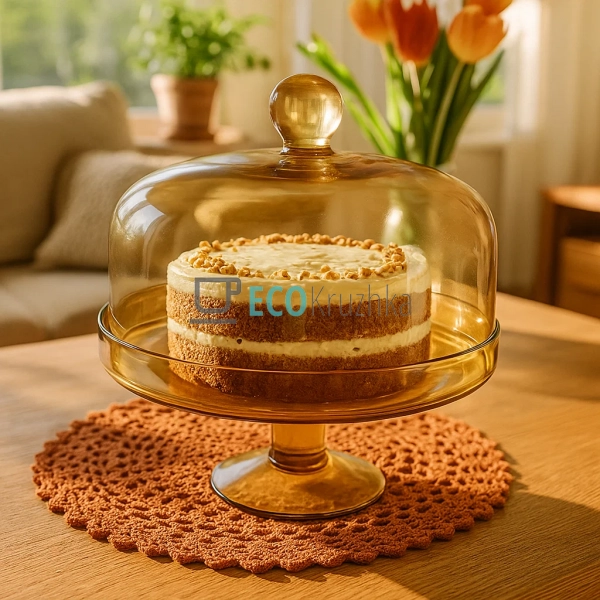 Скляна тортівниця з кришкою, діаметр 24 см, Янтар (992-2 ...