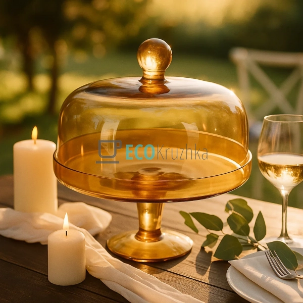 Скляна тортівниця з кришкою, діаметр 24 см, Янтар (992-2 ...