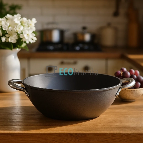 Казан чавунний "Wok", з антипригарним мармуровим покритт ...