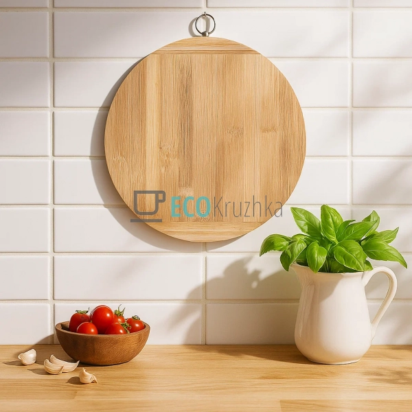 Обробна дошка бамбукова кругла 25 см FRU-798