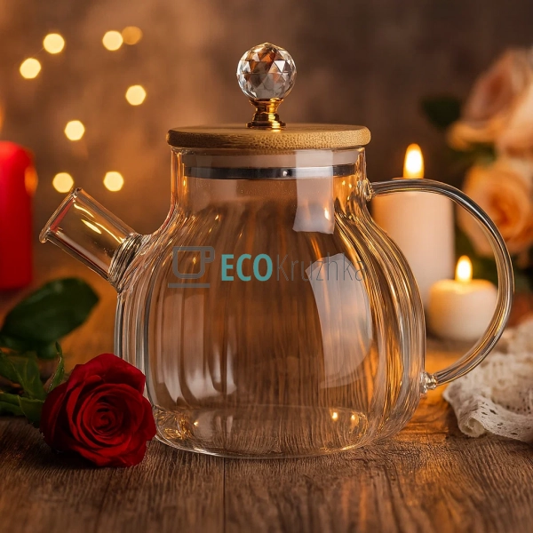Чайник 1000 мл для заварювання скляний з бамбуковою криш ... Чайник 1000 мл для заварювання скляний з бамбуковою криш ...