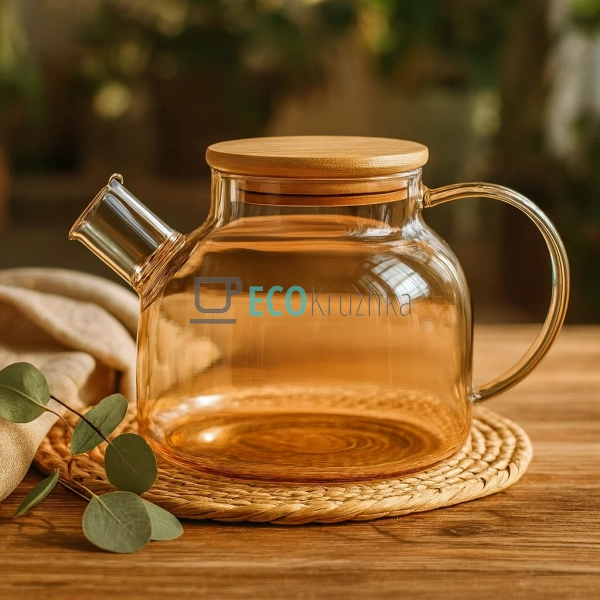Чайник для заварювання скляний з бамбуковою кришкою 1000 ... Чайник для заварювання скляний з бамбуковою кришкою 1000 ...
