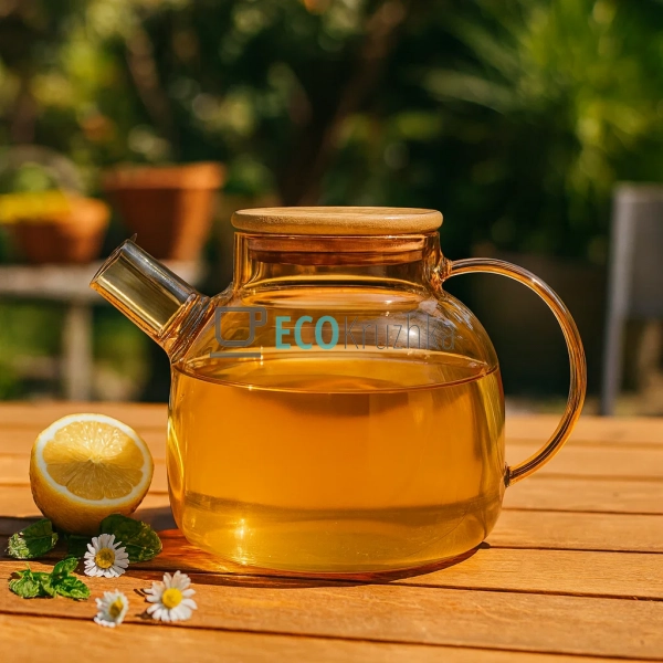 Чайник для заварювання скляний з бамбуковою кришкою 1000 ... Чайник для заварювання скляний з бамбуковою кришкою 1000 ...