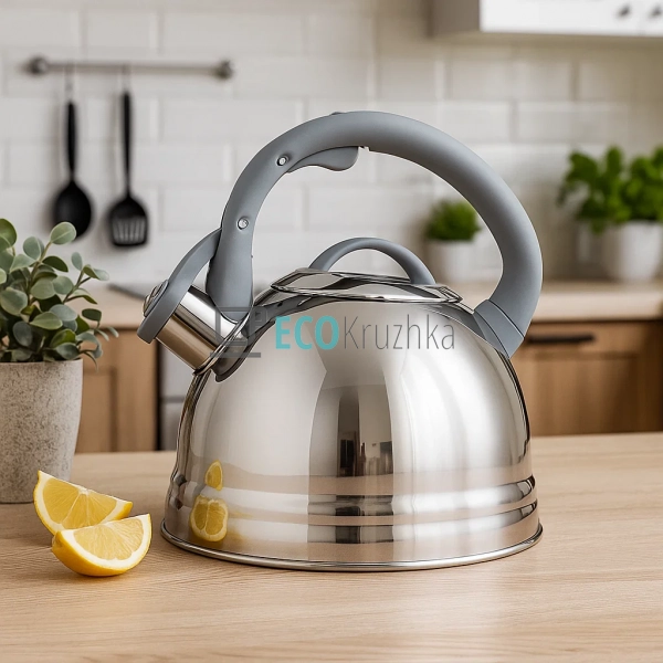 Чайник 2.5 л з нержавіючої сталі зі свистком і нейлоново ... Чайник 2.5 л з нержавіючої сталі зі свистком і нейлоново ...