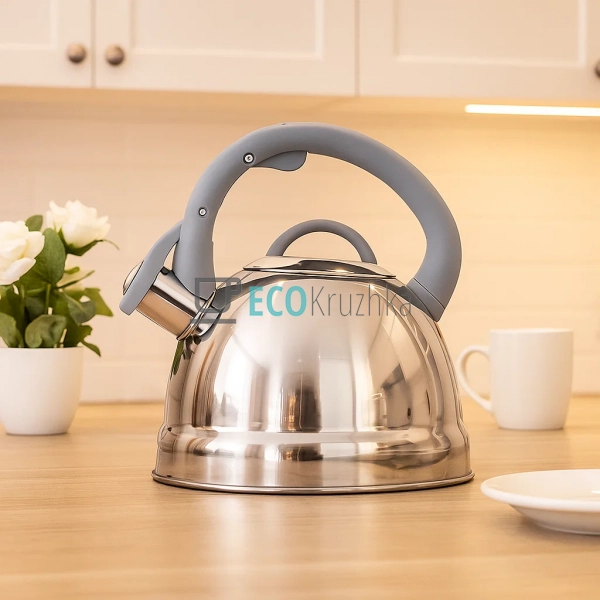 Чайник 2.5 л з нержавіючої сталі зі свистком і нейлоново ... Чайник 2.5 л з нержавіючої сталі зі свистком і нейлоново ...