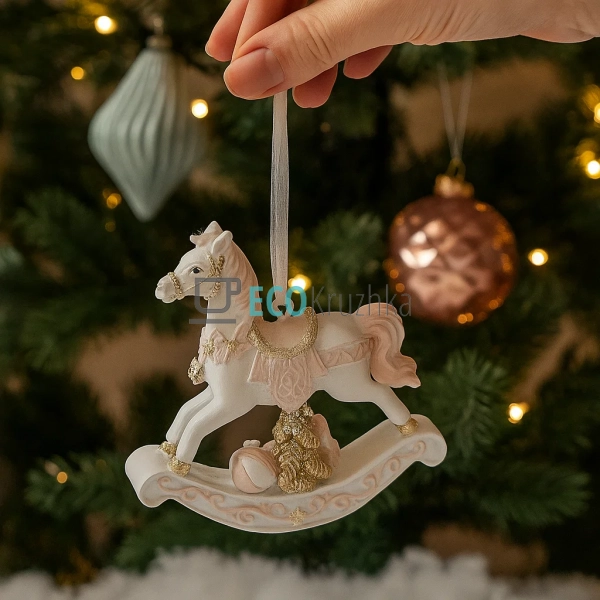 Декоративна підвісна фігурка «Конячка‑гойдалка» 8 см біл ...
