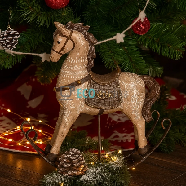 Декоративна статуетка «Конячка‑гойдалка» коричнева з золотим, 24 см (218-859)