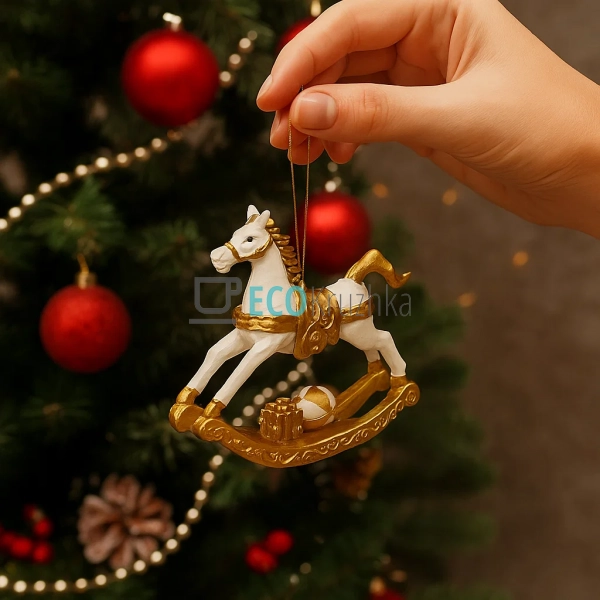 Декоративна підвіска «Конячка‑гойдалка» 8×2×7,5 см біло‑ ...