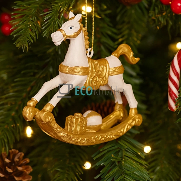 Декоративна підвіска «Конячка‑гойдалка» 8×2×7,5 см біло‑ ...