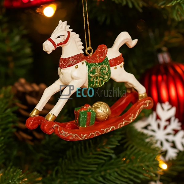Декоративна підвіска «Конячка‑гойдалка» 8×2×7,5 см біло‑ ...