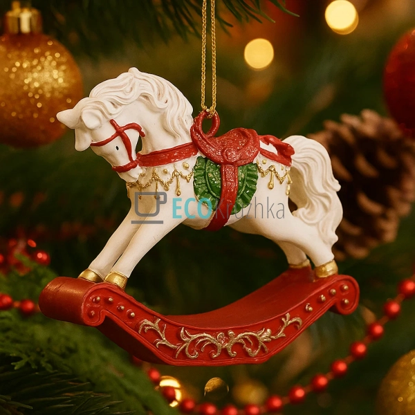 Декоративна підвіска‑конячка‑гойдалка 7,5×2×6,5 см біло‑червоний (K07-858)