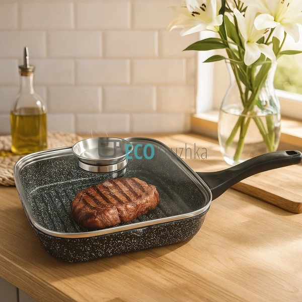Сковорода-гриль 24 см, з гранітним покриттям та кришкою  ...