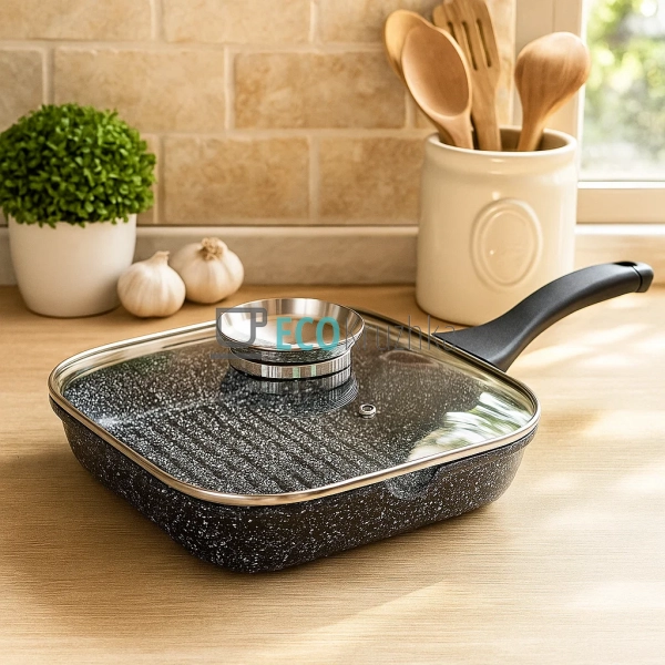 Сковорода-гриль 24 см, з гранітним покриттям та кришкою  ...