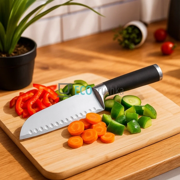 Ніж Сантоку з нержавіючої сталі, лезо 16 см, ергономічна ...