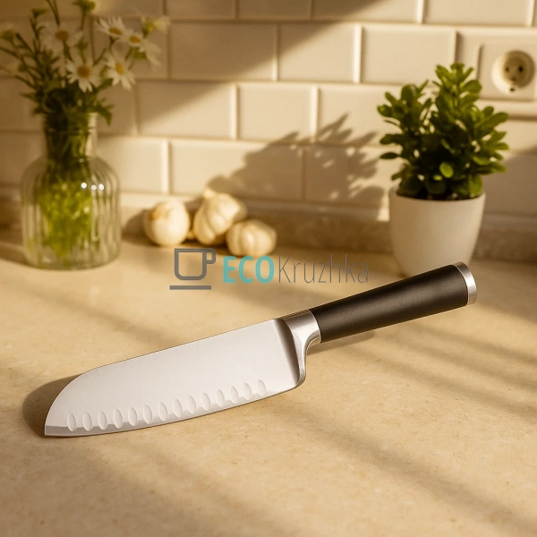 Ніж Сантоку з нержавіючої сталі, лезо 16 см, ергономічна ...