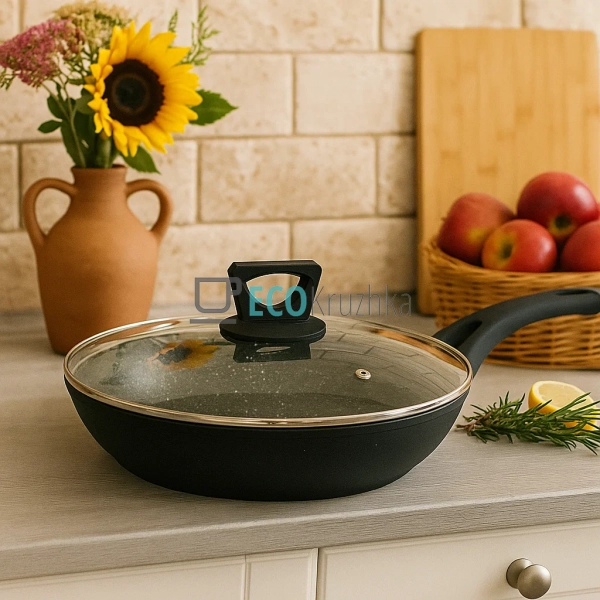 Сковорода 26 см (2.2 л) з кришкою та мармуровим покриття ...