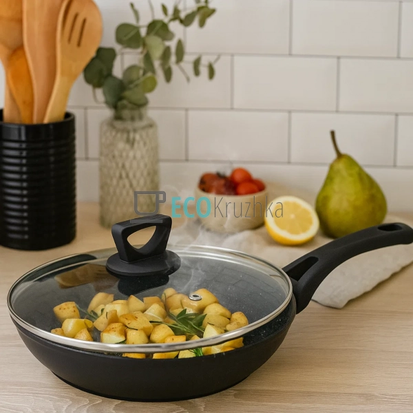 Сковорода 26 см (2.2 л) з кришкою та мармуровим покриття ...