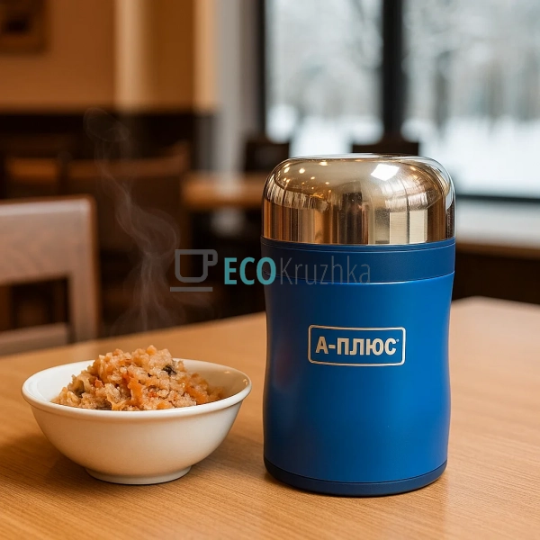 Термос для їжі із ложечкою 350 мл A-Plus Синій EK12513 Термос для їжі із ложечкою 350 мл A-Plus Синій EK12513
