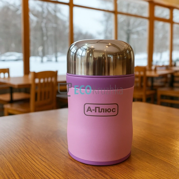 Термос для їжі із ложечкою 350 мл A-Plus Рожевий EK12515